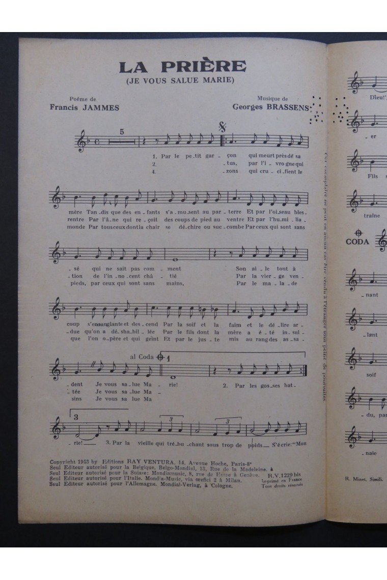La Prière Je vous Salue Marie Brassens Chant 1953 La Prière Je vous Salue Marie Brassens Chant 1953