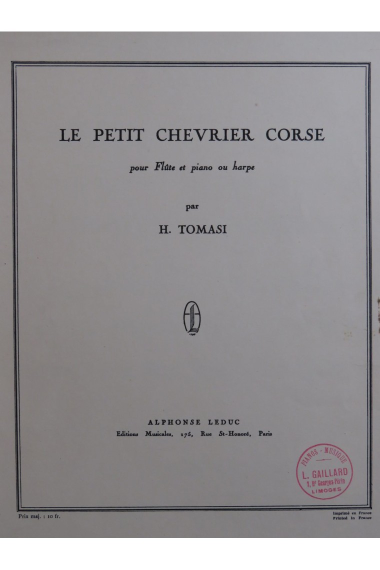 Tomasi Henri Le Petit Chevrier Corse Flute Piano Ou Harpe 1952