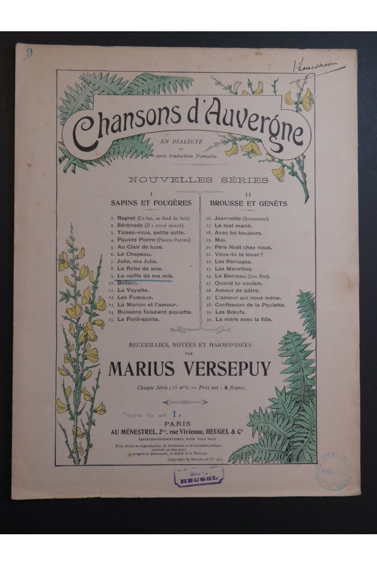 VERSEPUY Marius La coiffe de ma mie Chant Piano 1907