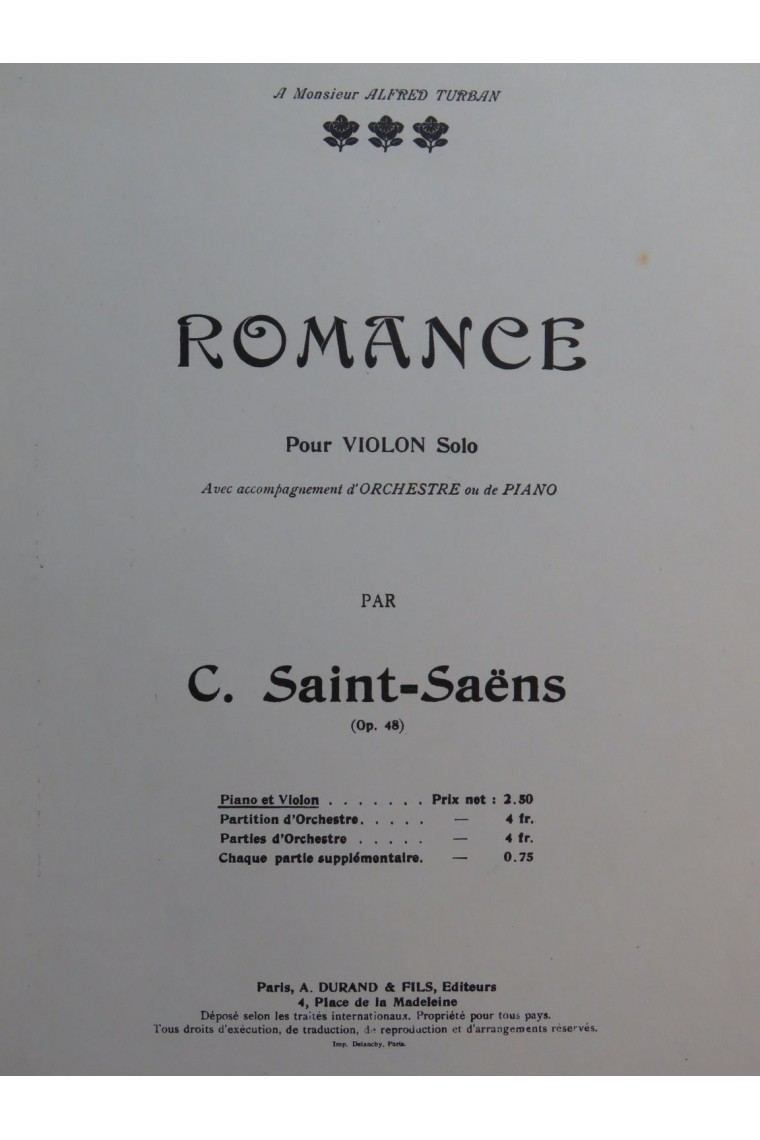 SAINT-SAËNS Camille Romance Violon Piano