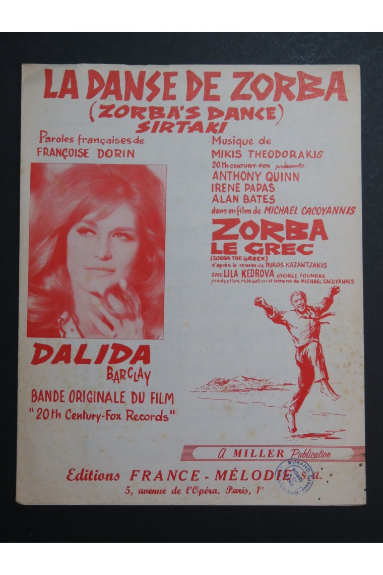 La Danse de Zorba Sirtaki Dalida Chant Piano 1965