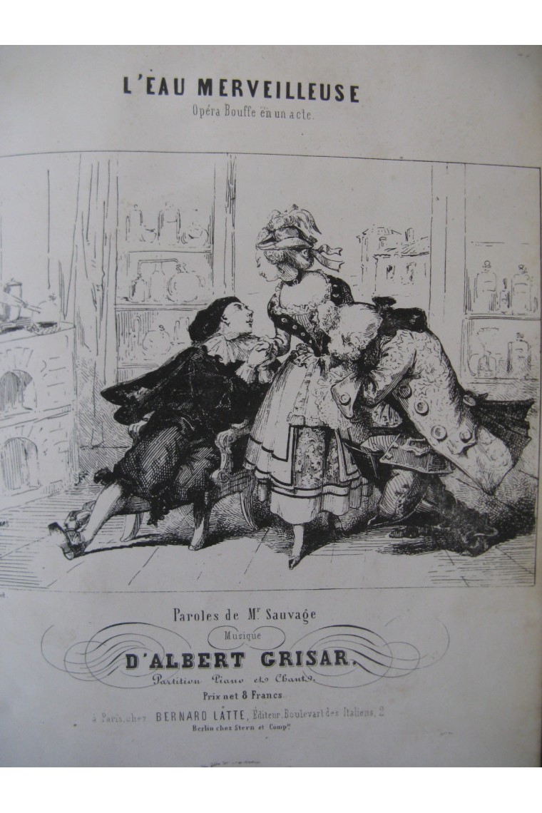 GRISAR Albert L'Eau Merveilleuse Opéra Chant Piano ca1845