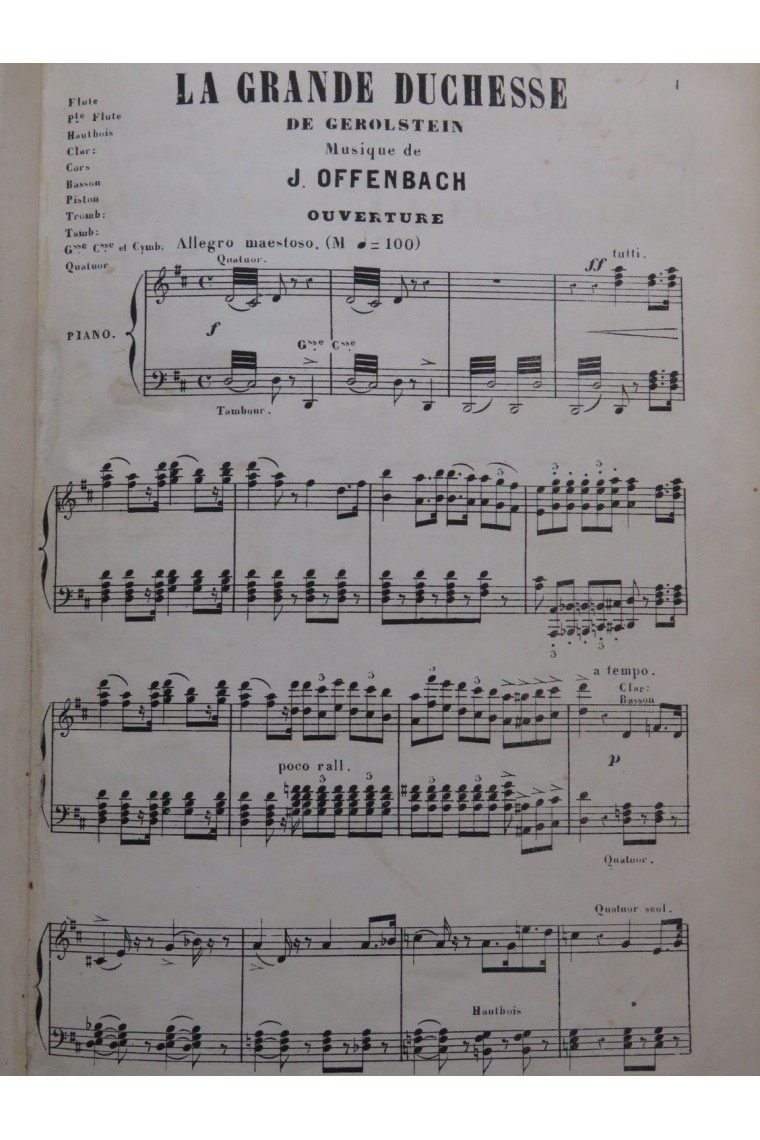 Offenbach Jacques La Grande Duchesse De Gerolstein Opera Piano Chant Xixe