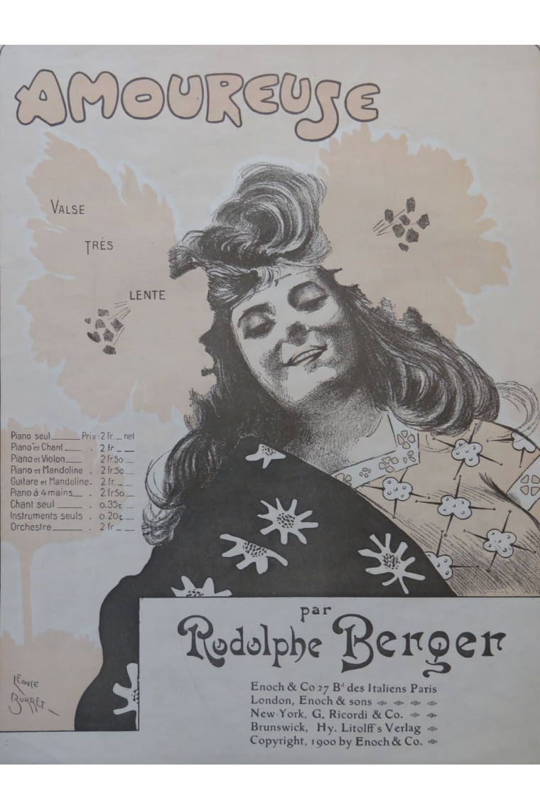 BERGER Rodolphe Amoureuse Piano 1900 partition sheet music score 